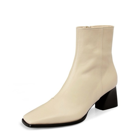 Rachel cox beige leather block heel ankle boots with gold zipper 230 size 6 - Picture 2 of 10